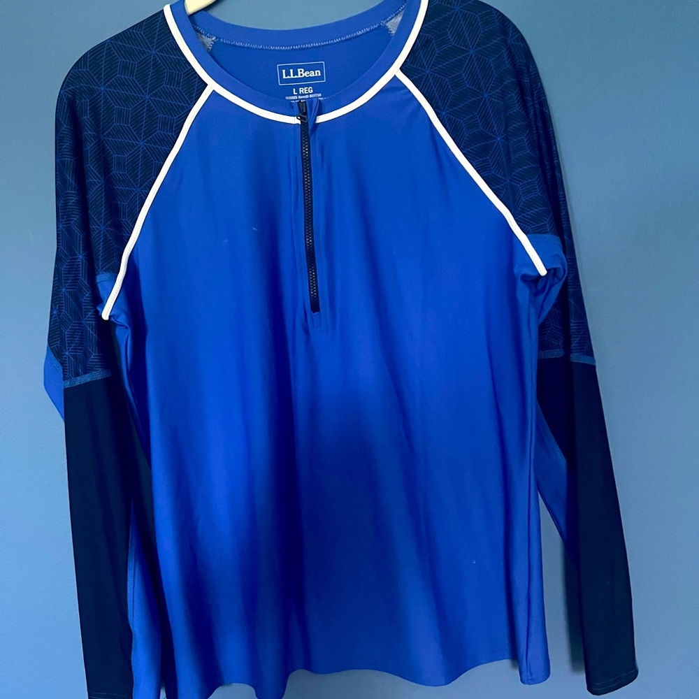 LLBEAN ReNew Long Sleeve Swim Shirt Rash Guard, size L, blue, UPF 50+